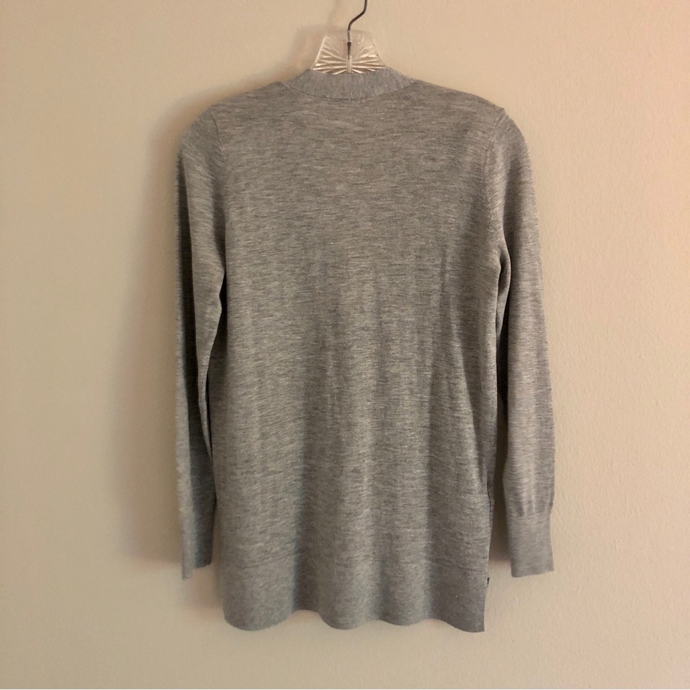 LOFT Long Gray V-Neck Wool Blend Cardigan Sweater - Picture 2 of 6